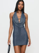 Big Deal Halter Mini Dress Blue Glitter